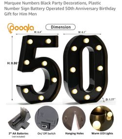 Black Light Up Numbers, 50th Birthday Decoration