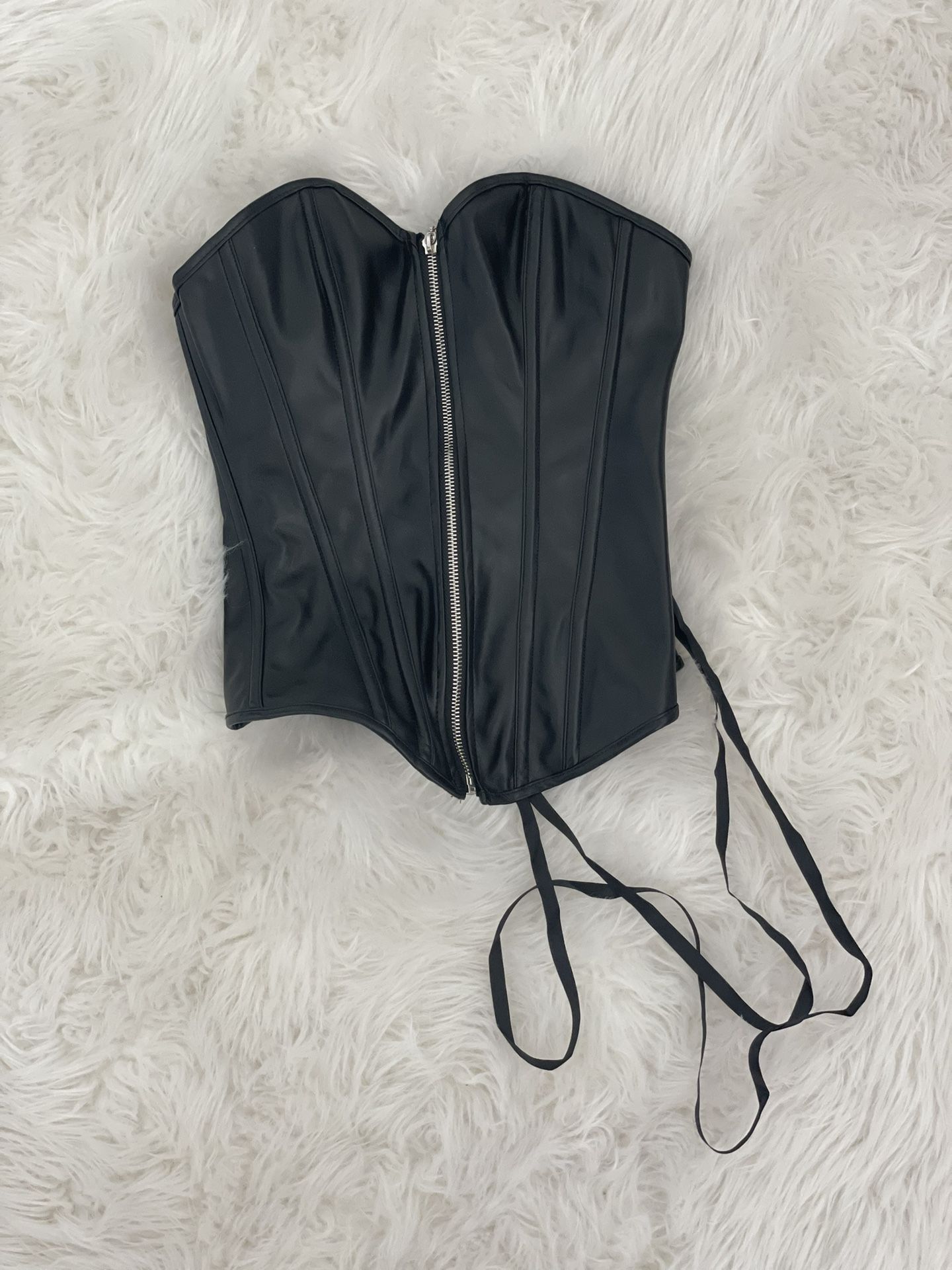 Black lace-up leather corset, size small 