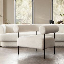White Boucle Accent Chair - Boucle Chair - Free Delivery ✅ Barrel Accent Chair