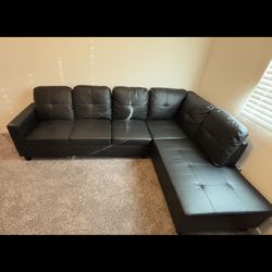 3 - Piece Faux Leather Sectional-Black