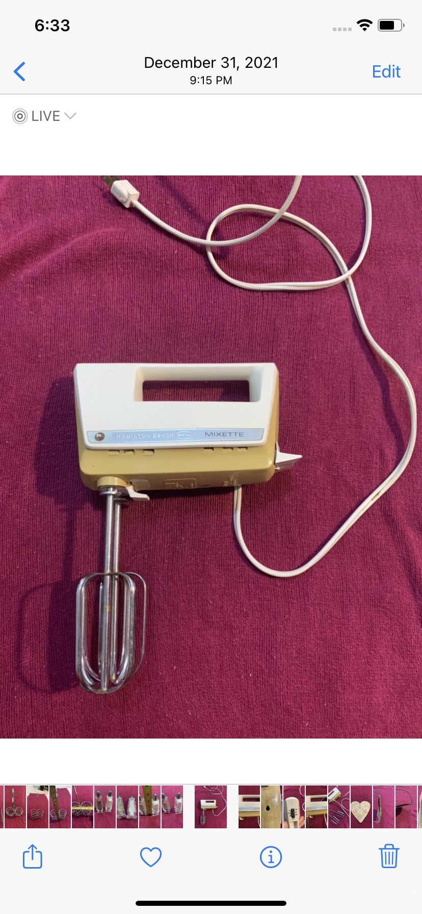 Vintage Hamilton Beach Scovill Mixette Model 97 Harvest Gold Hand Mixer