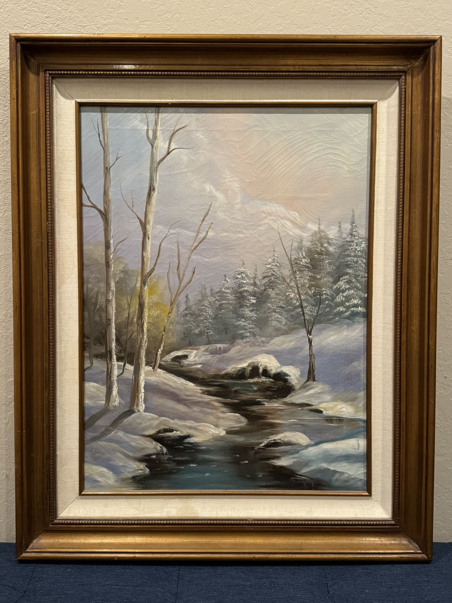 Impressionist Winter Forest River Oil Painting by Cal. Artist Lilly Klink