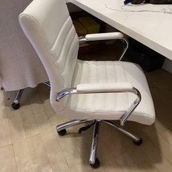 3 White Leather Office Rolling Chairs 