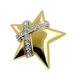 Joan Rivers  Wrapped Star Brooch Pin, 1.75 in, Classic Collection, Gold Plated
