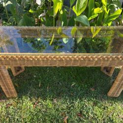 Rattan Wicker Glass Top Sofa Console Table