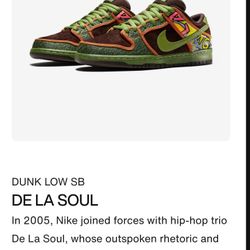 DE LA SOUL NIKE DUNK LOW SB Sz.10 Men's 