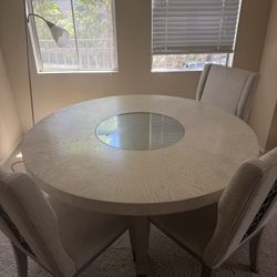 Solid Wood Round Dining Table with Rotating Center + 3 Chairs