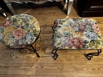 Vintage Floral Tapestry Footstools / Vanity Stools - Pair