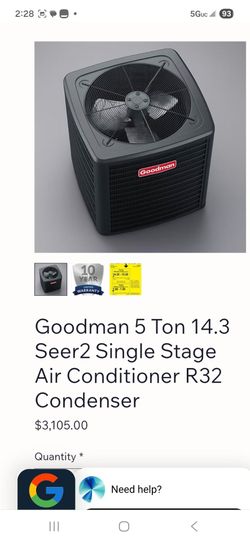 Goodman GLXS3B Series 5 Ton - 13.4 SEER2- Single-Stage Air Conditioner -R-32 - 208/230V