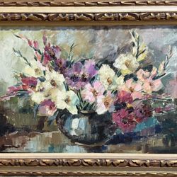 Vintage Floral Still Life Oil Painting – Signed "Corny" – Original Framed Artwork
