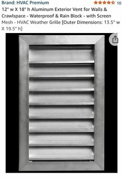 12" W X18" h Aluminum Exterior Vent for Walls & Crawlspace - Waterproof & Rain Block - with Screen Mesh - HVAC Weather Grille [Outer Dimensions: 13.5"