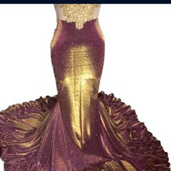Gold & Plum Couture Mermaid Gown – Size 8