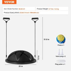 Half Exercise Ball Trainer, 23 inch Balance Ball Trainer, 660 lbs Capacity Stability Ball, Yoga Ball with Resistance Bands and Pump, Strength Fitness 