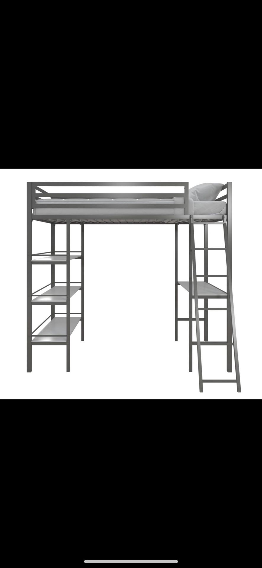 Twin Metal Loft Bed with Desk, Office Chair and Shelves
