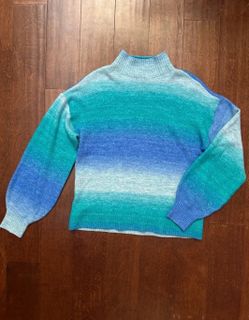 GAP Blue Teal Ombre Mock Neck Sweater