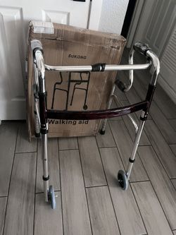 Compact Folding Walker, Rising Aid 3 in 1 with Trigger Release and 5 inches Wheels Portable Lightweight Supports up to 255 Lbs