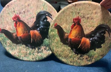 Rooster Print Round Decorative canvas pictures set of 2