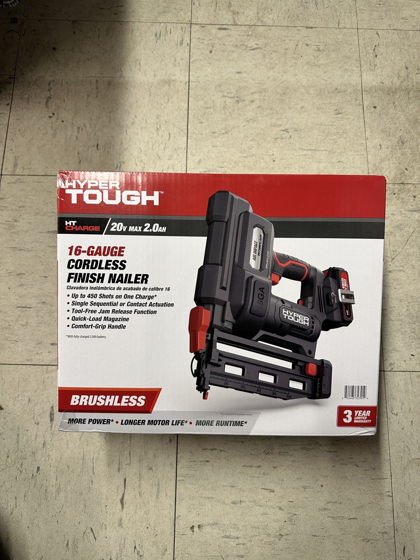 Hyper Tough 20V Max Brushless Cordless 16-Gauge Finish Nailer Kit