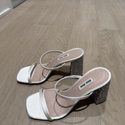 NEW Miu Miu Satin Glitter-heel Sandals