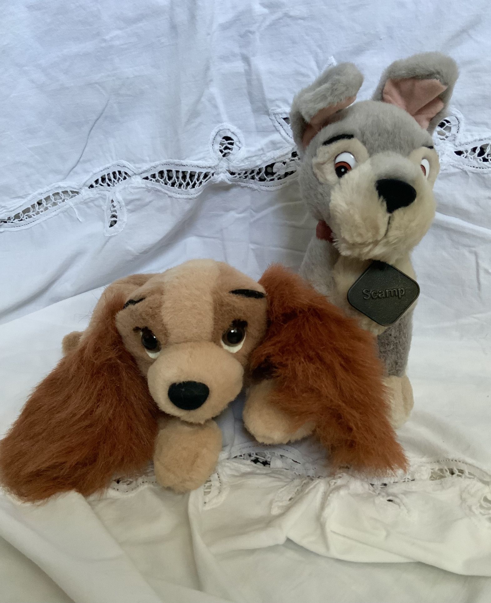 Vintage Disney The Lady and the Tramp 2 Scamp Collette Plush Pair Stuffed Animals