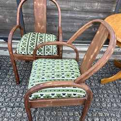 Art Deco bent wood chairs in a green graphic Upholstery