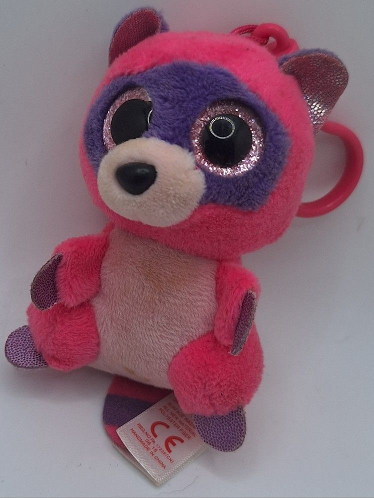 Ty Beanie Boos Plush Pink Raccoon "Roxie" Keychain (2015)