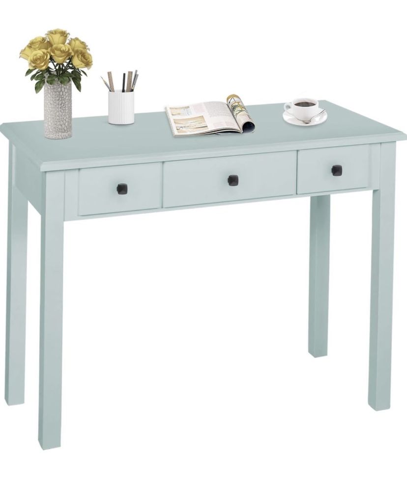Small Writing Desk with Drawers Study Table for Adults/Student, Vanity Makeup Dressing Table Green