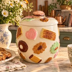 Ceramic Cookie Jar with Biscuit Relief Design