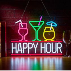 Happy Hour Neon Sign for Wall Decor Beer Bar Signs, USB Powered Dimmable LED Art Lights for Bar Pub Man Cave Party Club