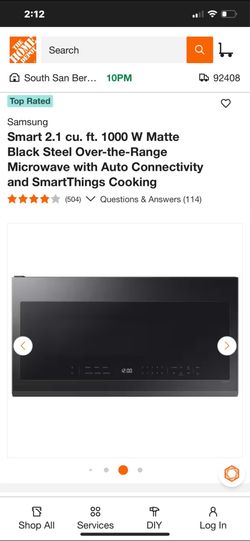 Rated Samsung Smart 2.1 cu. ft. 1000 W Matte Black Steel Over-the-Range Microwave with Auto Connectivity and SmartThings Cooking