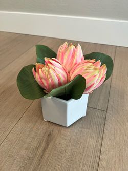 11” Wide Artificial Flower Succulent Plant  w/ White Ceramic Planter