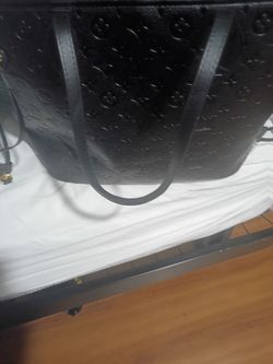 Black Embossed Monogram Leather Tote Bag