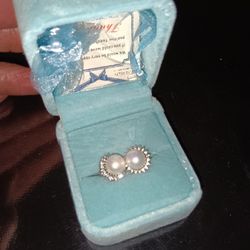 KEETEEN CULTURED PEARL EARRINGS STERLING SILVER REAL ZIRCONIA DIAMONDS