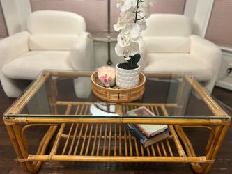 Vintage rattan wood coffee table