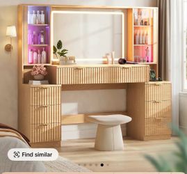 Vanity Desk with Lighted Mirror and Storage