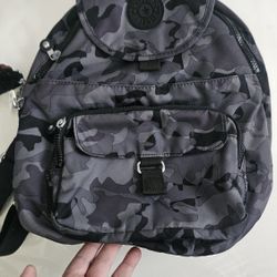 Kipling Queenie Camo Fog Black Gray Mini Backpack