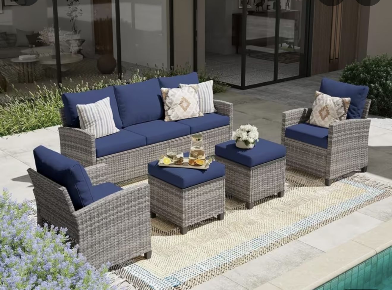 NEW 5pcs Patio Furniture Set, Outdoor Wicker Conversation Sectional Sofa Couch Furniture Sets with Ottomans for Garden Balcony 