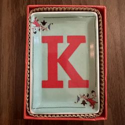 NEW IN BOX Initial K 2.5" x 4" Ceramic Trinket Tray 