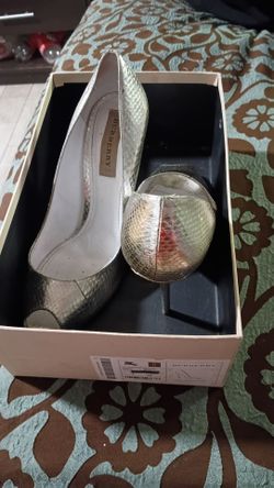 Burberry Silver Snakeskin Peep-Toe Heels