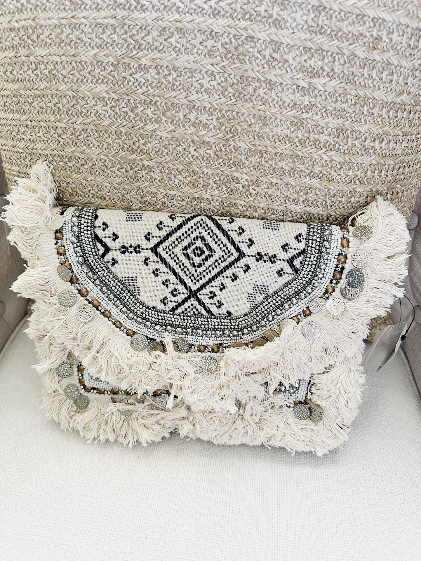 Francesca’s Beaded Clutch with Silver Chain – Brand New w/ Tags