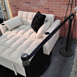 White leather pull out sofa bed sleeper sofa Loveseat pull out