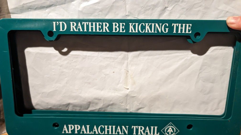 New 2 License Plate Frame Holders, Green Plastic Won't Rust Appalachian Mountain Trails. Car. Van, Truck. East or West