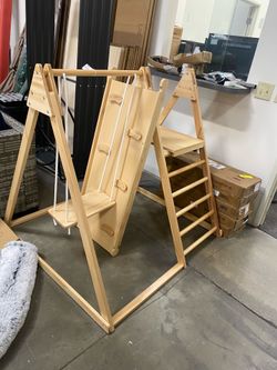 New Assembled New Assembled 4 in 1 Wooden Jungle Gym Features Climbing Toys Playground