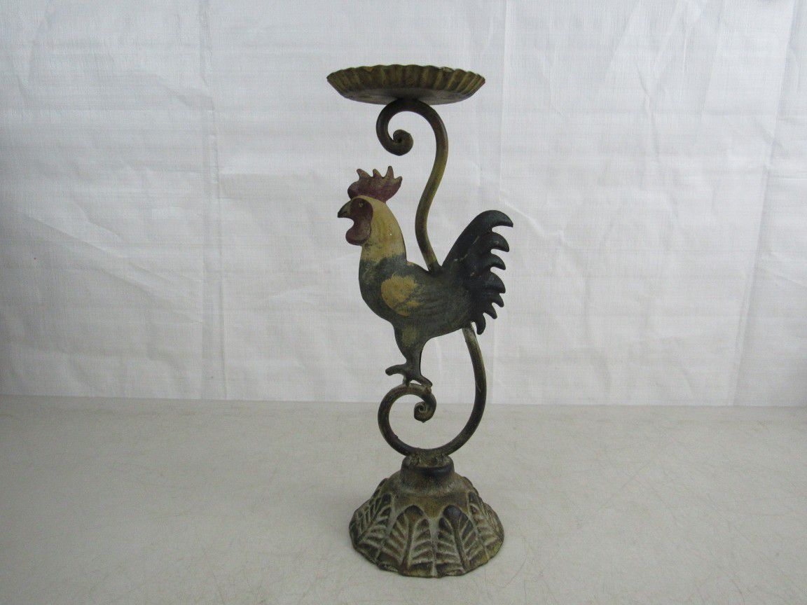 Vtg Cast Iron Rustic Rooster Farm House Candle Holder 12 1/2 " Tall


