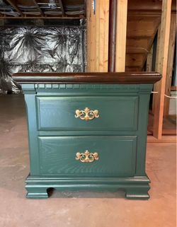 Real / Brown Refinished wooden nightstand with Golden handles