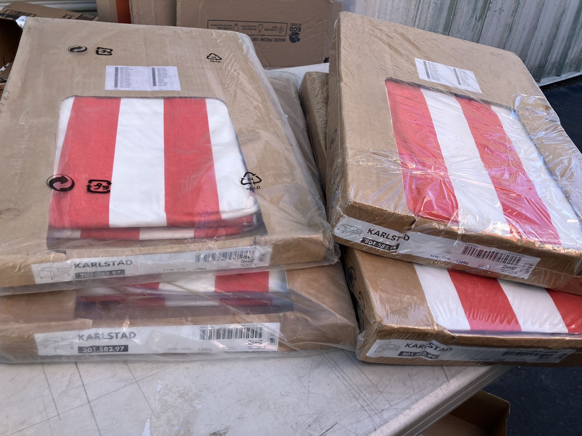 IKEA Karlstad Rannebo Red & White Broad Cabana Stripe Cotton Armchair & Loveseat Covers2 Ea Armchair & 2-Seat Sofa- Authentic NEW, $95 ALL 4 Covers!