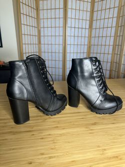 Black Heeled Combat Boots Size 9