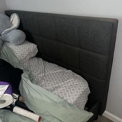 Queen Upholstered Bed Frame - Dark Gray