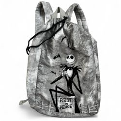 Disney Jack Skellington Rest in Peace Canvas Drawstring gray Backpack