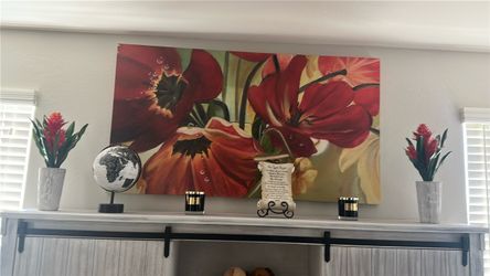 Large Red Floral Canvas Wall Art
